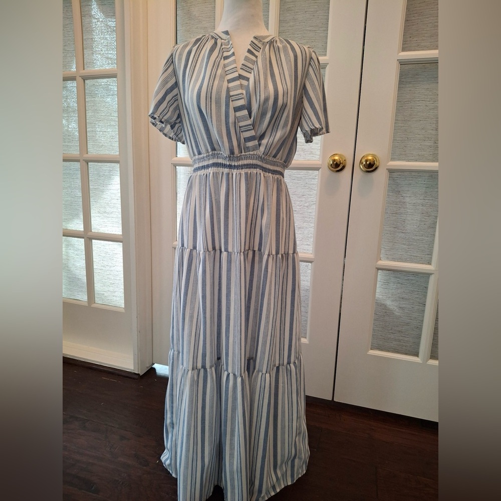 Monteau Blue and White Striped Maxi Dress